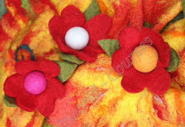 FlowersONflowers 
 Felt Bloom 
 Keywords: Red flowers, feltmaking, tulips, felted wool flowers